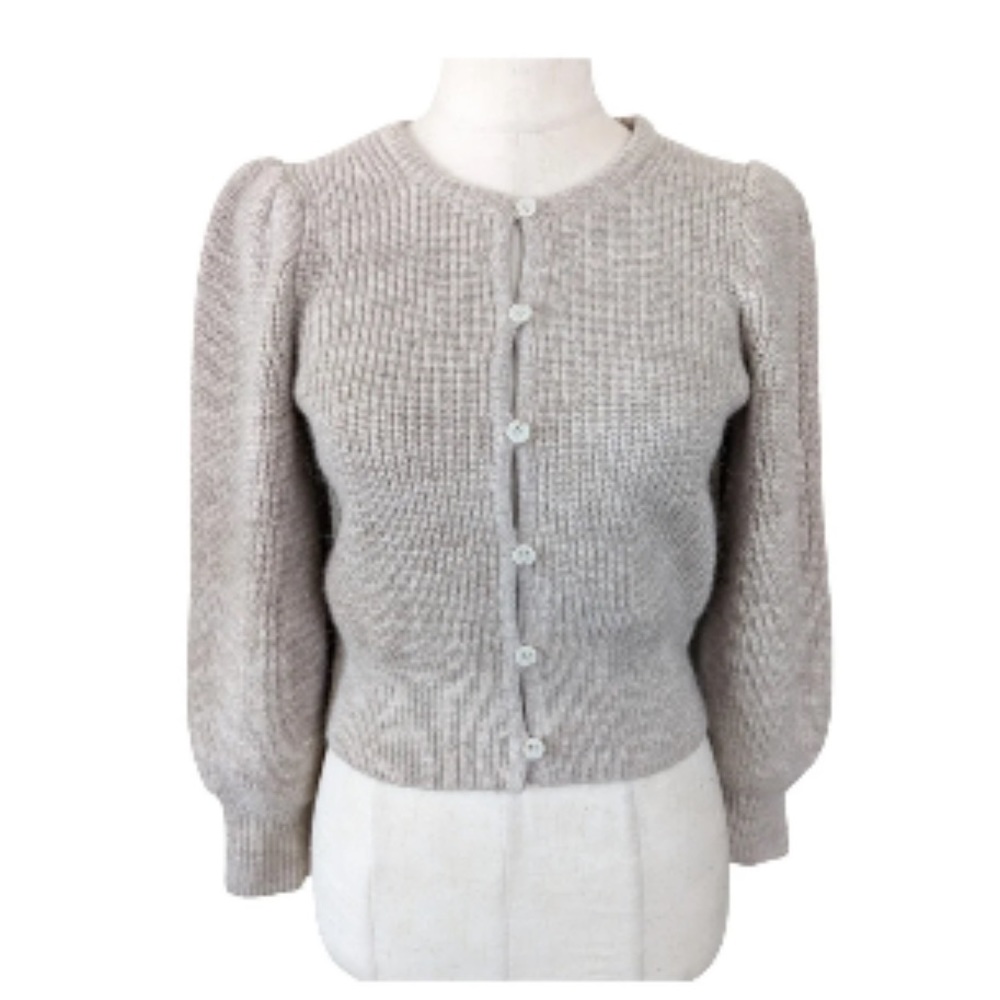 J.CREW Puff Sleeve Cardigan P2P- 20" size small - tan/grey color